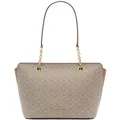 Calvin Klein Hailey Signature Top Zip Chain Tote, Textured Almond/Taupe/Caramel Linear, One Size