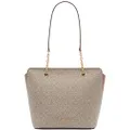 Calvin Klein Hailey Signature Top Zip Chain Tote, Textured Almond/Taupe/Caramel Linear, One Size