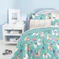 dream FACTORY Kids 5-Piece Complete Set Easy-Wash Super Soft Microfiber Comforter Bedding, Twin, Blue Llamas