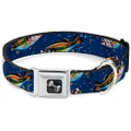 Buckle-Down Seatbelt Buckle Collar, Bass Fish and Water Bubbles, 9 to 15 Neck Size x 1.0 Inch Width