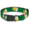 Buckle-Down Plastic Clip Dog Collar, St. Pat's Clovers/Beer Mugs Green/Yellow/White, 9 to 15 Neck Size x 1.0 Inch Width