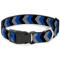 Buckle-Down Plastic Clip Dog Collar, Chevron Blue/Black/Grey, 16 to 23 Inch Neck Size x 1.5 Inch Width