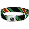 Buckle-Down Seatbelt Buckle Collar, Diagonal Stripes Black/Green/Yellow/Red, 18 to 32 Inch Neck Size x 1.5 Inch Width