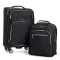 Kenneth Cole Reaction Chelsea 20" Polyester-Twill Expandable, Black, 2pc Bundle (Carry On+Backpack), Chelsea Women's Luggage Chevron Softside Expandable 8-Wheel Spinner Expandable Suitcase Collection