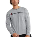 Champion Men's T-Shirt, Classic Graphic Long Sleeve T-Shirt, Comfortable, Soft T-Shirt for Men (Reg. Or Big & Tall), Oxford Gray Script, X-Large
