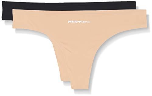 Emporio Armani Bodywear, Women's Microfiber 2 Pack Thong, Black/Nude, X-Small
