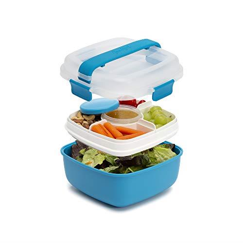Goodful Stackable Lunch Box Container, Bento Style Food Storage with Removeable Compartments for Sandwich, Snacks, Toppings & Dressing, Leak-Proof and Made Without BPA, 56-Ounce, Blue