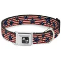 Buckle-Down Seatbelt Buckle Collar, Americana Stars and Stripes Red/White/Blue, 13 to 18 Inch Neck Size x 1.5 Inch Width