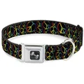 Buckle-Down Seatbelt Buckle Collar, Peace Heart Black/Rainbow Ombre, 15 to 26 Neck Size x 1.0 Inch Width