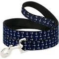 Buckle-Down Dog Leash, Anchors Navy/White, 6 Feet Length x 1.0 Inch Wide