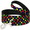 Buckle-Down Dog Leash, Checker Black/Neon Multicolour, 4 Feet Length x 1.0 Inch Wide