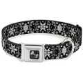 Buckle-Down Seatbelt Buckle Collar, Floral Collage Black/Grey/White, 15 to 26 Inch Neck Size x 1.0 Inch Width