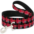 Buckle-Down Dog Leash, Checker Mosaic Red, 4 Feet Length x 1.0 Inch Wide