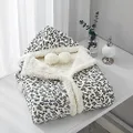Chic Home Leopard Snuggle Hoodie Leopard Spot Animal Print Robe Cozy Super Soft Ultra Plush Micromink Sherpa Lined Wearable Blanket with 2 Pockets Hood Button Closure, 51” x 71” Grey