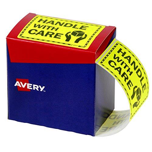 Avery Handle With Care Labels, Fluoro Yellow, 75 x 99.6 mm, 750 Labels (932615)