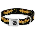 Buckle-Down Seatbelt Buckle Dog Collar - Jack-o'-Lanterns/Haunted House Black/Yellow - 1.5" Wide - Fits 18-32" Neck - Large