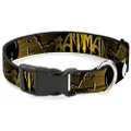 Buckle-Down Plastic Clip Collar - Batman w/Bat Signals & Flying Bats Yellow/Black/White - 1" Wide - Fits 9-15" Neck - Small