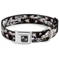 Buckle-Down Seatbelt Buckle Dog Collar - Flying Pigs Black/White/Pink - 1" Wide - Fits 15-26" Neck - Large