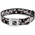 Buckle-Down Seatbelt Buckle Dog Collar - Flying Pigs Black/White/Pink - 1.5" Wide - Fits 18-32" Neck - Large