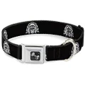 Buckle-Down Seatbelt Buckle Dog Collar - Native American Skull Black/White - 1.5" Wide - Fits 16-23" Neck - Medium
