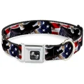 Dog Collar Seatbelt Buckle Flying Eagle American Flag 13 to 18 Inches 1.5 Inch Wide