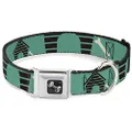 Dog Collar Seatbelt Buckle Dog House Bone Turquoise Brown 13 to 18 Inches 1.5 Inch Wide
