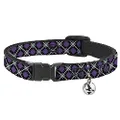 Cat Collar Breakaway Argyle Black Gray Purple 8 to 12 Inches 0.5 Inch Wide
