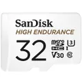 Sandisk High Endurance microSDHC™ Card, SQQNR 32G, UHS-I, C10, U3, V30, 100MB/s R, 40MB/s W, SD Adaptor, 2Y, White (SDSQQNR-032G-G)