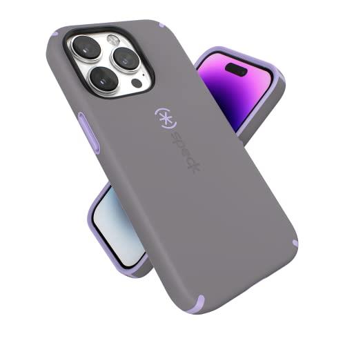 Speck iPhone 14 Pro Case - Slim Phone Case with Drop Protection, Scratch Resistant with Soft Touch for 6.1 inch iPhone14 Pro Case - Dual Layer Case, Cloudy Grey/Spring Purple CandyShell Pro