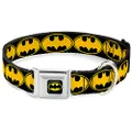 Buckle-Down Seatbelt Buckle Dog Collar - Bat Signal-3 Black/Yellow/Black - 1.5" Wide - Fits 18-32" Neck - Large