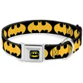 Buckle-Down Seatbelt Buckle Dog Collar - Bat Signal-1 Black/Yellow - 1" Wide - Fits 15-26" Neck - Large
