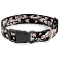 Buckle-Down Plastic Clip Collar - Flying Pigs Black/White/Pink - 1/2" Wide - Fits 9-15" Neck - Large