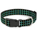 Buckle-Down Plastic Clip Collar - Wire Grid Black/Turquoise/Yellow - 1/2" Wide - Fits 9-15" Neck - Large