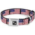 Buckle-Down Seatbelt Buckle Dog Collar - United States Flags Weathered/Black - 1" Wide - Fits 15-26" Neck - Large