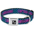 Buckle-Down Captain Awesome Turquoise Checker/Fuchsia Dog Collar Bone, Large/15-26