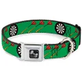Dog Collar Seatbelt Buckle Darts Green Multi Color 11 to 17 Inches 1.0 Inch Wide