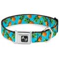 Dog Collar Seatbelt Buckle Vivid Pineapples Scattered Blue 11 to 17 Inches 1.0 Inch Wide
