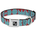 Dog Collar Seatbelt Buckle Buckle Down Shapes Red Dot Turquoise White 9 to 15 Inches 1.0 Inch Wide