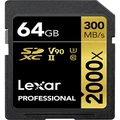 Lexar Professional 2000x SD Card 64GB, SDXC UHS-II Memory Card, Up to 300MB/s Read, 260MB/s Write, Class 10, U3, V90 SD for DSLR, Cinema-Quality Video Cameras (LSD2000064G-BNNAG)