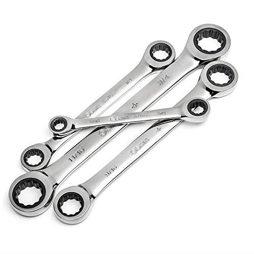 SATA 4-Piece Full-Polish SAE Ratcheting Wrench Set, Double Box Design with 72-Tooth Gear and Off-Corner Loading - ST46134U