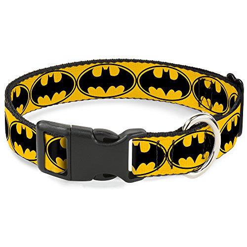 Buckle-Down Plastic Clip Collar - Bat Signal-3 Yellow/Black/Yellow - 1.5" Wide - Fits 18-32" Neck - Large
