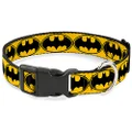 Buckle-Down Plastic Clip Collar - Bat Signal-3 Yellow/Black/Yellow - 1/2" Wide - Fits 9-15" Neck - Large