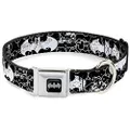 Buckle-Down Seatbelt Buckle Dog Collar - Batman Outlines Black/White - 1.5" Wide - Fits 13-18" Neck - Small