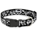 Buckle-Down Plastic Clip Dog Collar, Superman Shield Splatter Black/White, 11 to 17 Neck Size x 1.0 Inch Width