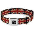 Buckle-Down Seatbelt Buckle Dog Collar - United Kingdom Flags Vintage Black - 1.5" Wide - Fits 16-23" Neck - Medium