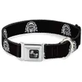Buckle-Down Seatbelt Buckle Dog Collar - Native American Skull Black/White - 1.5" Wide - Fits 18-32" Neck - Large