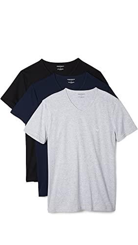 Emporio Armani Men's Emporio Armani Men's Cotton V-neck T-shirt, 3-pack Base Layer Top, Grey/Navy/Black, Medium US