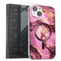 Encased Magnetic iPhone 14 Case for Women with Screen Protector - Pink Purple Marble (Compatible with MagSafe)