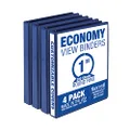Samsill Economy 1 Inch 3 Ring Binder, Made in The USA, Round Ring Binder, Customizable Clear View Cover, Blue, 4 Pack (MP48532)