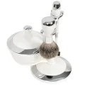 Comoy WG Mak3 Shave Set with Bowl, White/Chrome